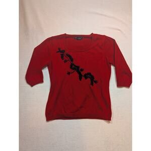 Bette Sung red and black embroidered quarter sleeve sweater size‎ L
